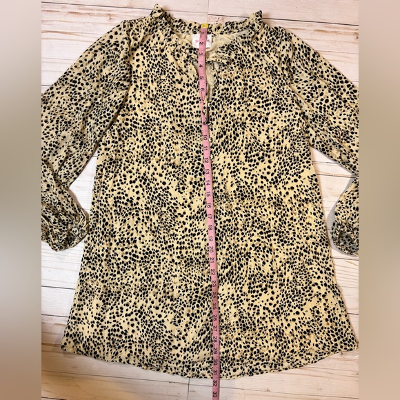 Buddy Love Leah Button Up Short Mini Dress Size Small Tan Leopard Long Sleeve - Picture 8 of 9